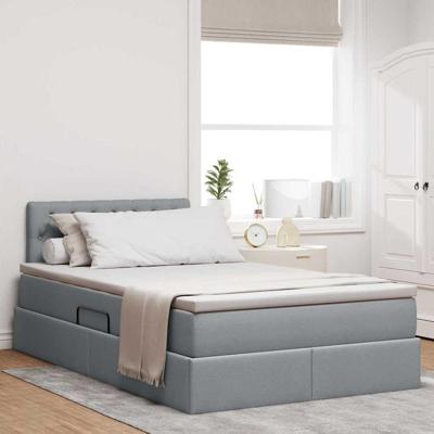 Opbergbed met LED met matras Lichtgrijs 120 x 190 cm Stof