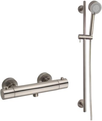 Saqu Essential doucheset thermostatisch 15cm met 3 straalsoorten geborsteld staal