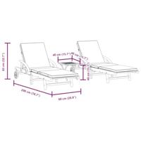 Ligbedden 2 st met tafel massief acaciahout - thumbnail