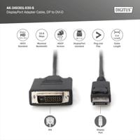 DIGITUS DisplayPort-adapterkabel - DP - DVI (24+1) - Full-HD 1080p/60Hz - Displayport 1.1a - 3m - met vergrendeling - geschikt voor monitoren, grafische kaarten - zwart - thumbnail