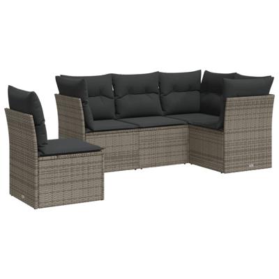6-delige Loungeset met kussens poly rattan grijs