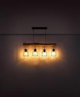 Globo Landelijke hanglampMina zwart met hout 4-lichts - 15326-4N - thumbnail
