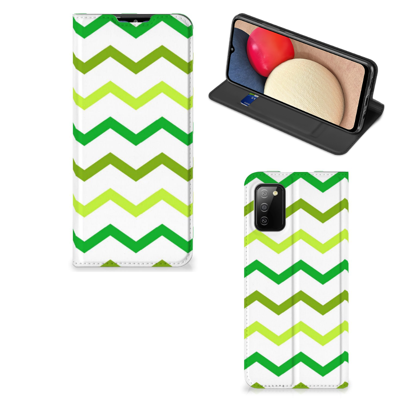 Samsung Galaxy M02s | A02s | Hoesje met Magneet | Zigzag Groen