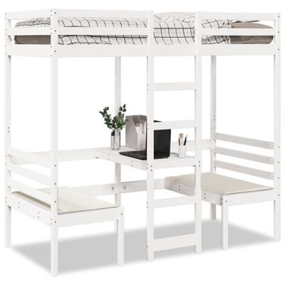 Hoogslaper met bureau en stoelen grenenhout wit 90x200cm - thumbnail