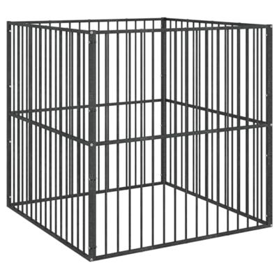 VidaXL Hondenkennel 4 panelen gepoedercoat staal zwart