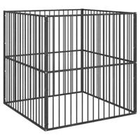 VidaXL Hondenkennel 4 panelen gepoedercoat staal zwart - thumbnail