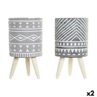 Grondlegger DKD Home Decor Grijs Cement Wit Pijnboom Boho (14,3 x 14,3 x 26,2 cm) (2 Stuks) - thumbnail