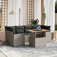 7-delige Loungeset met kussens poly rattan grijs - thumbnail