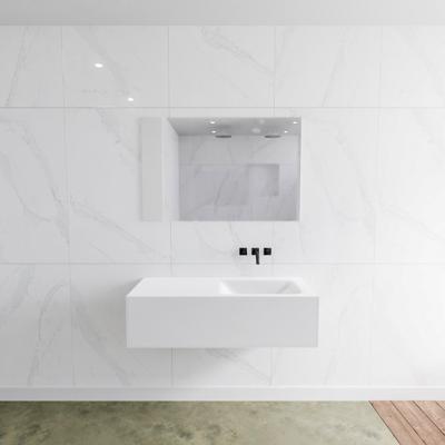 Badkamermeubel Lagom Hangend 110x30x45cm Wit Glans Solid Surface Wastafel Cloud Geen Kraangaten Rechts met 1 Lade