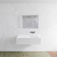 Badkamermeubel Lagom Hangend 110x30x45cm Wit Glans Solid Surface Wastafel Cloud Geen Kraangaten Rechts met 1 Lade - thumbnail