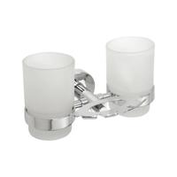 Dubbele Bekerhouder Sapho X-Round Hangend met Zeephouder Chroom / Melkglas - thumbnail