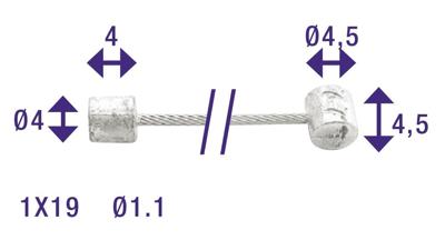 Elvedes Schakel binnenkabel 2250mm verzinkt ø1,1mm shimano huret n-nippel en t-nippel (op kaart)