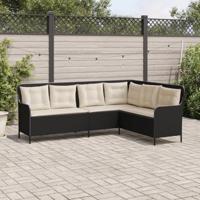 Tuinbank met kussens L-vormig poly rattan zwart - thumbnail