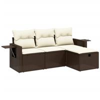 4-delige Loungeset met kussens poly rattan bruin - thumbnail