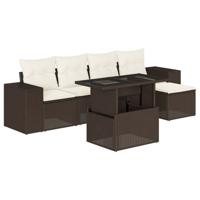 6-delige Loungeset met kussens poly rattan bruin - thumbnail