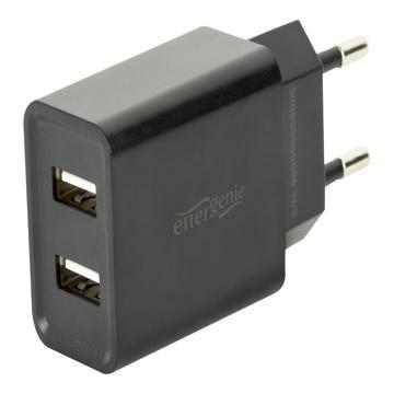Universele USB lader, 2X USB 2.1A, zwart