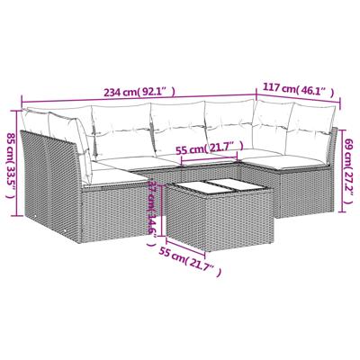 6-delige Loungeset met kussens poly rattan bruin - thumbnail