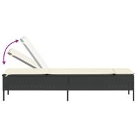3-delige Ligbeddenset met kussens poly rattan zwart - thumbnail