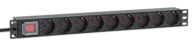 Intellinet 715133 19 inch Stekkerdoos voor patchkast 1 HE Geaarde contactdoos Met schakelaar Zwart