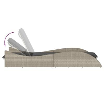 Ligbed met kussen 60x205x73 cm poly rattan lichtgrijs - thumbnail