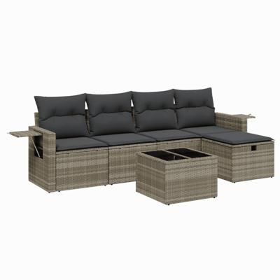 5-delige Loungeset met kussens poly rattan lichtgrijs