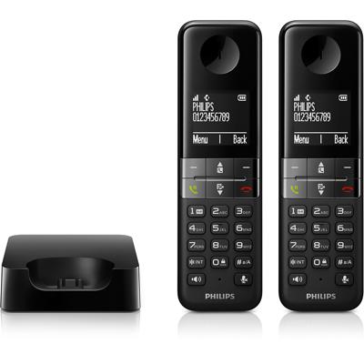 Philips D4701B/34-2 draadloze vaste telefoon, 16 uur gesprekstijd, achtergrondverlichting, HQ-geluid, handsfree, beller-ID, Agenda 50 namen en nummer, zwart (compatibel: ES, IT, FR)