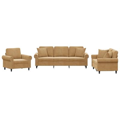 4-delige Loungeset met kussens fluweel bruin - thumbnail