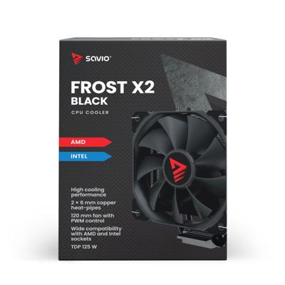 Savio SAVGCOFROSTBLACKX2 Computer behuizing Koelplaat/radiatoren 12 cm Zwart 1 stuk(s)