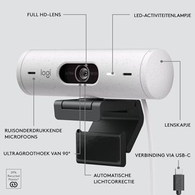 Logitech Brio 500 webcam 4 MP 1920 x 1080 Pixels USB-C Wit Logitech Brio 500 webcam 4 MP 1920 x 1080 Pixels USB-C Wit
