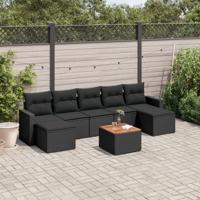 8-delige Loungeset met kussens poly rattan zwart - thumbnail