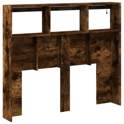 Hoofdbordkast met LED-verlichting 120x17x102 cm gerookt eiken