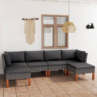 6-delige Loungeset met kussens poly rattan grijs 6-delige Loungeset met kussens poly rattan grijs