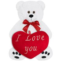 Knuffelbeer Wit 50cm met HartKussen 32cm - thumbnail