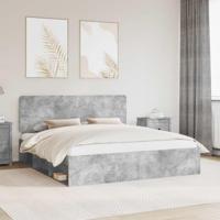 Bedframe met hoofdeinde Beton 200 x 200 cm Massief grenenhout - thumbnail