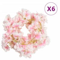 VidaXL Kerstslingers met bloemen 6 st 180 cm lichtroze - thumbnail