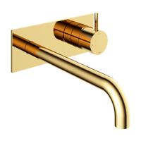 Inbouw Wastafelkraan Met Achterplaat Hotbath Cobber 25cm Gebogen Uitloop 1-Hendel Gepolijst Messing PVD - thumbnail