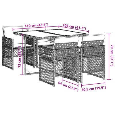 5-delige Tuinset met kussens poly rattan beige - thumbnail