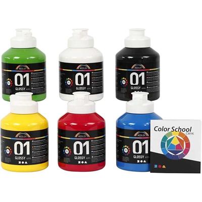 Creativ Company Acrylverf glossy, primair kleuren, 6x500 ml/ 1 doos