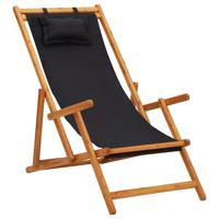 Strandstoel inklapbaar massief eucalyptushout en stof zwart - thumbnail