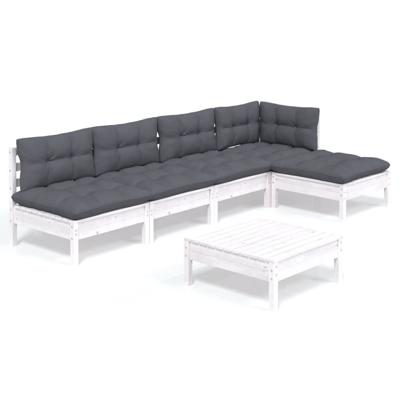 6-delige Loungeset met kussens grenenhout wit