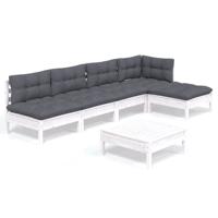 6-delige Loungeset met kussens grenenhout wit - thumbnail