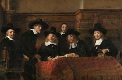 Rembrandt van Rijn - De Staalmeesters 90x60cm, Rijksmuseum, premium print, print op canvas, oude meester