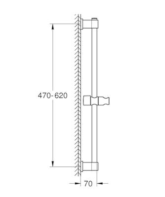 Douchestang - GROHE Vitalio Universal 27724001 - 60cm - Ø 22 mm - Verstelbare bevestiging bovenaan - Te lijmen of schroeven - Chroom