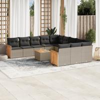 11-delige Loungeset met kussens poly rattan grijs - thumbnail