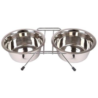 Nobleza Voerbak met standaard voor hond en kat - Dubbel - RVS - Maat S