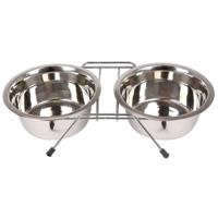 Nobleza Voerbak met standaard voor hond en kat - Dubbel - RVS - Maat S - thumbnail