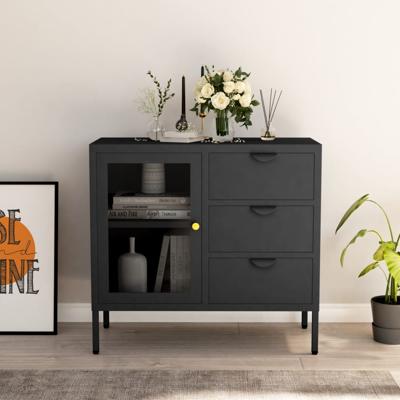 Dressoir 75x35x70 cm staal en gehard glas antracietkleurig