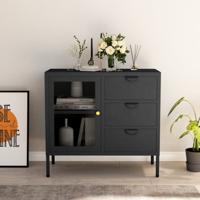 Dressoir 75x35x70 cm staal en gehard glas antracietkleurig - thumbnail