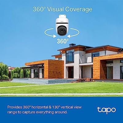 Tapo 2K bewakingscamera buiten, 360° PTZ WiFi-camera, IP65 weerbestendige CCTV voor thuisbeveiliging, bewegingstracking, full-colour nachtzicht, cloud en lokale opslag, werkt met Alexa & Google Home
