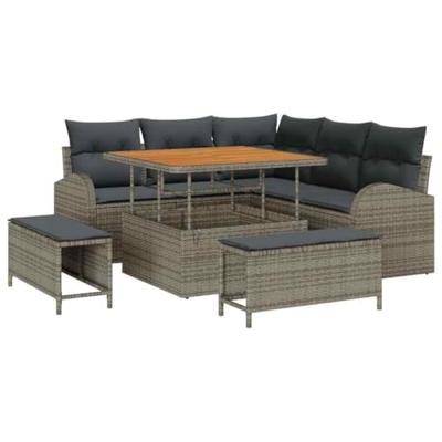 Tuinbankenset met kussen 8 pcs Grijs poly rattan